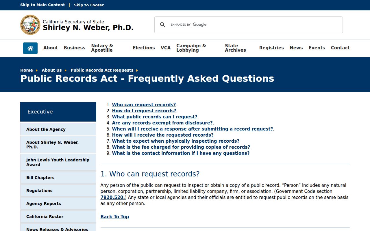 Pittsburg previous residents California public records request information